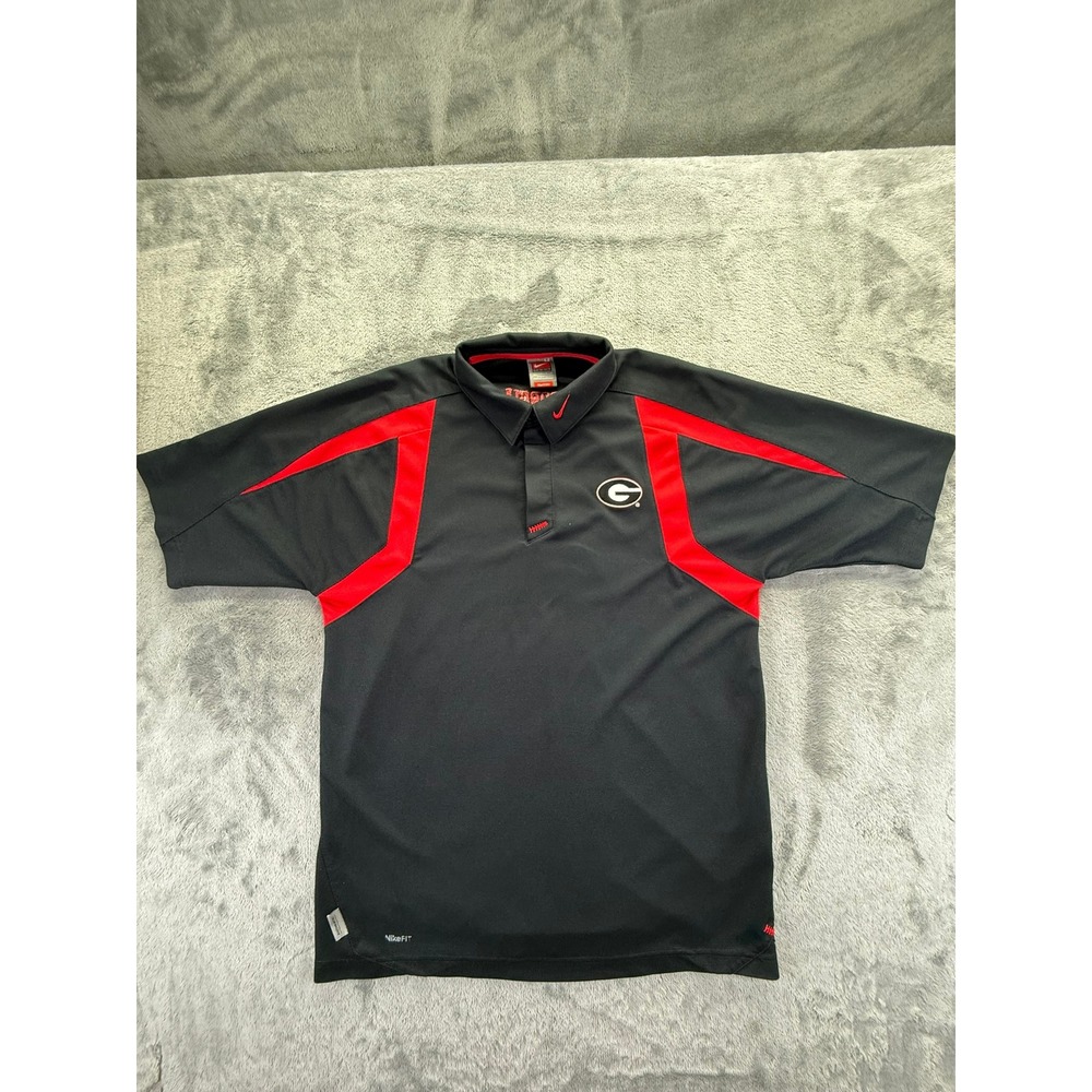 Nike Team Georgia Bulldogs Mens Black Red Fit Dry Polo Shirt Size M 16007X